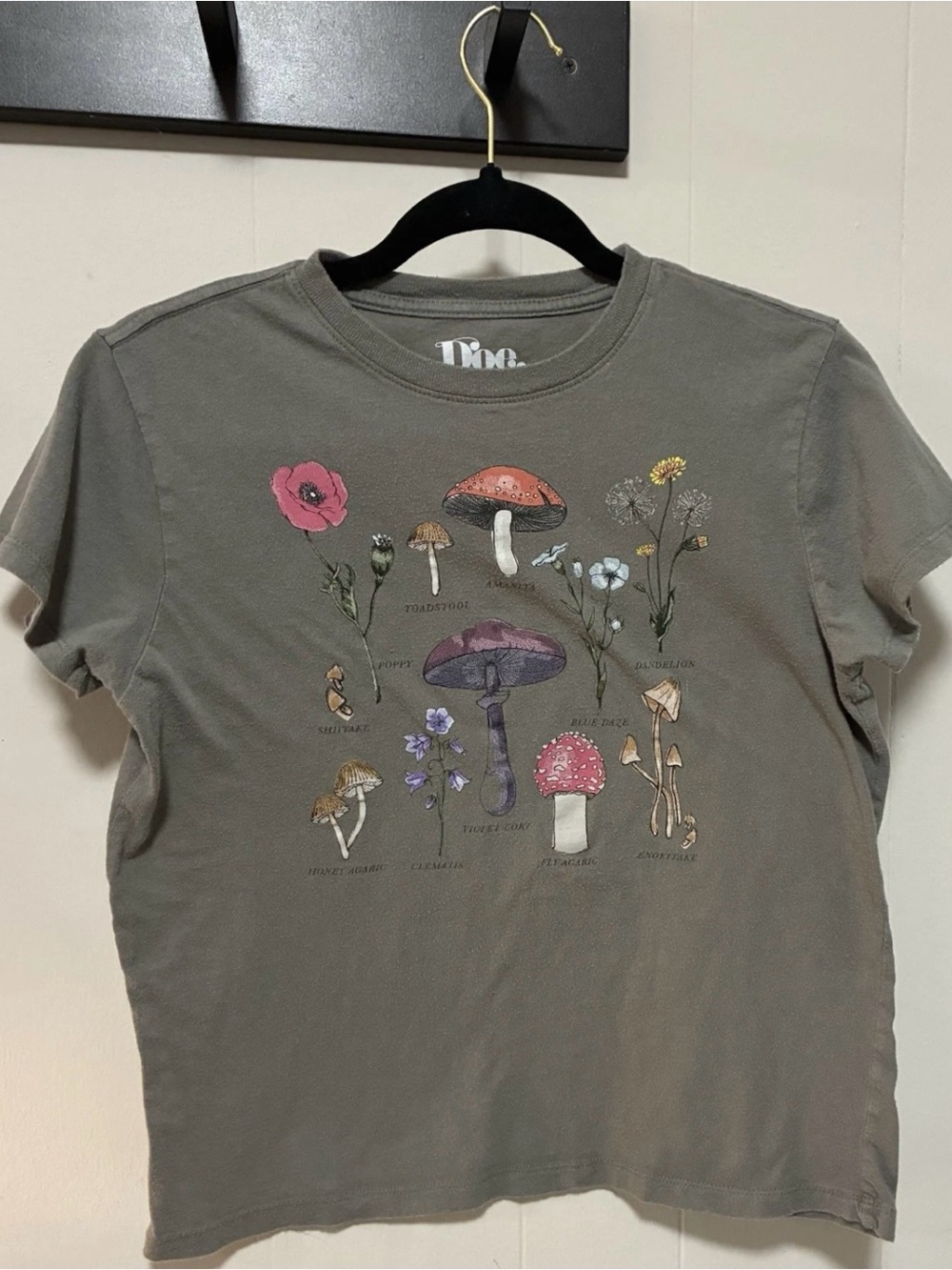 Botanical Mushroom Graphic Short Sleeve Tee - Olive Green